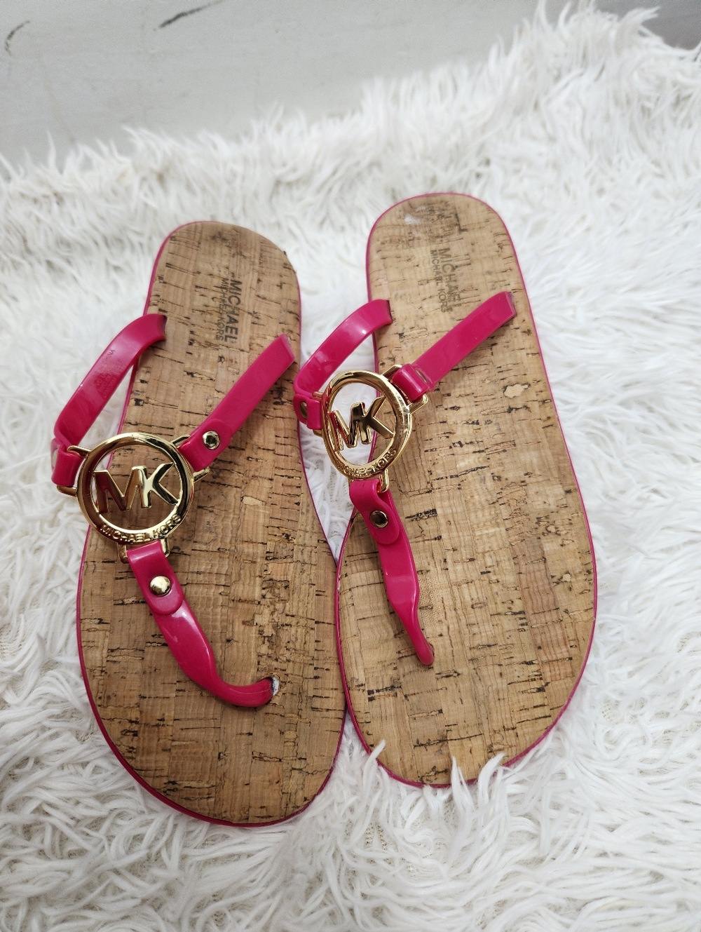 ​Michael Kors Pink Jelly Logo Thong Sandals Cork Flip Flops
